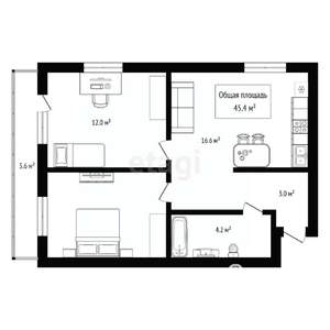 2-к квартира, вторичка, 45м2, 15/16 этаж