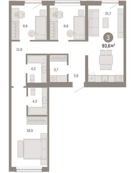 3-к квартира, вторичка, 94м2, 3/15 этаж