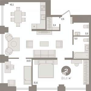 2-к квартира, вторичка, 87м2, 4/30 этаж