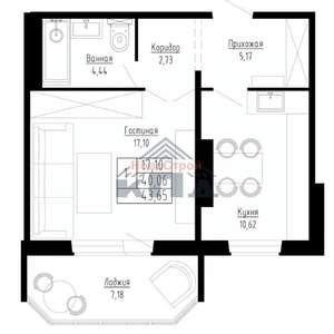 1-к квартира, вторичка, 44м2, 12/15 этаж