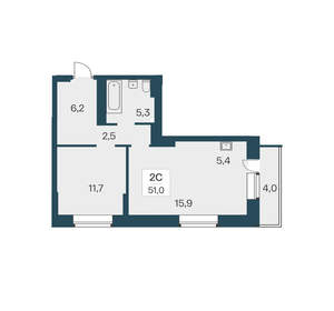 2-к квартира, вторичка, 51м2, 21/30 этаж