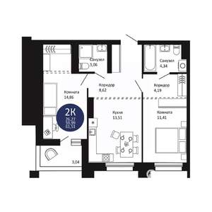 2-к квартира, вторичка, 62м2, 20/20 этаж