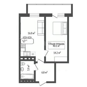 2-к квартира, вторичка, 40м2, 19/26 этаж