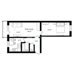 2-к квартира, вторичка, 46м2, 5/5 этаж