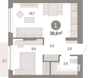 1-к квартира, вторичка, 40м2, 7/9 этаж