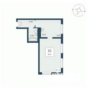 1-к квартира, вторичка, 46м2, 5/26 этаж