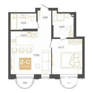 2-к квартира, вторичка, 55м2, 4/24 этаж