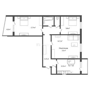 3-к квартира, вторичка, 73м2, 8/9 этаж