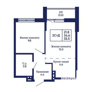 2-к квартира, вторичка, 36м2, 4/14 этаж