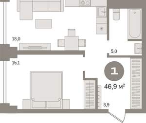 1-к квартира, вторичка, 47м2, 4/30 этаж