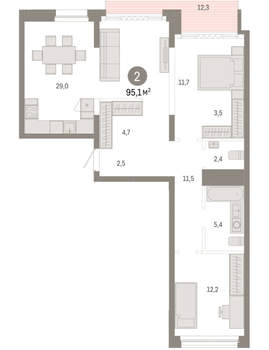 2-к квартира, вторичка, 95м2, 1/8 этаж