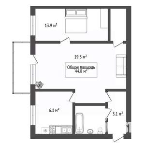 2-к квартира, вторичка, 45м2, 3/5 этаж