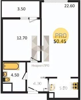 1-к квартира, вторичка, 50м2, 13/21 этаж