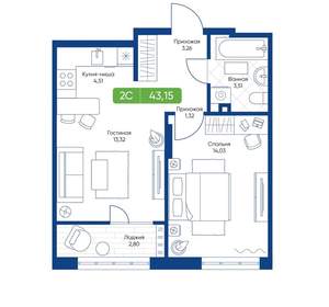 2-к квартира, вторичка, 43м2, 12/22 этаж