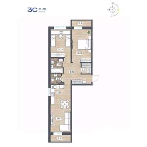 3-к квартира, строящийся дом, 72м2, 4/17 этаж