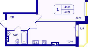 1-к квартира, вторичка, 48м2, 9/26 этаж