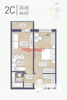 2-к квартира, сданный дом, 47м2, 15/17 этаж