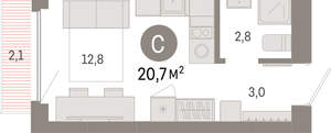 Студия квартира, вторичка, 21м2, 3/12 этаж
