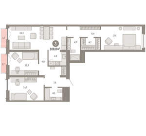 3-к квартира, вторичка, 108м2, 2/23 этаж