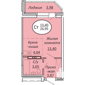 Студия квартира, вторичка, 27м2, 6/25 этаж