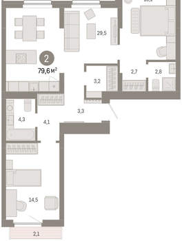 2-к квартира, вторичка, 80м2, 6/12 этаж
