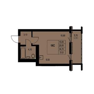 Студия квартира, вторичка, 32м2, 7/23 этаж