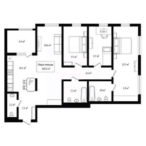 3-к квартира, вторичка, 100м2, 8/25 этаж