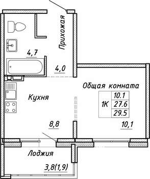 1-к квартира, строящийся дом, 30м2, 6/17 этаж