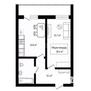 1-к квартира, вторичка, 39м2, 1/10 этаж