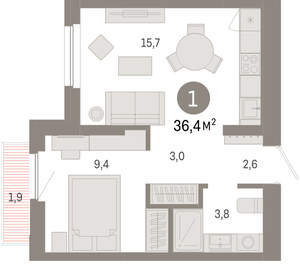 1-к квартира, вторичка, 36м2, 7/12 этаж
