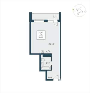 Студия квартира, вторичка, 47м2, 21/25 этаж