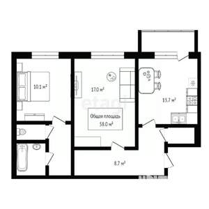 2-к квартира, вторичка, 58м2, 2/5 этаж