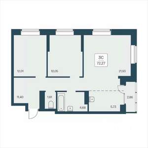 3-к квартира, вторичка, 72м2, 22/25 этаж