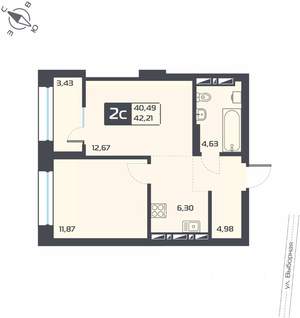 2-к квартира, вторичка, 42м2, 15/25 этаж