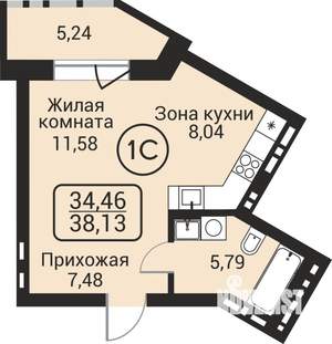 1-к квартира, вторичка, 34м2, 20/24 этаж