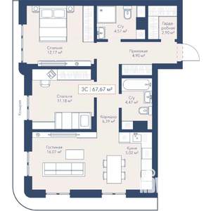 3-к квартира, вторичка, 68м2, 5/24 этаж