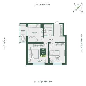 2-к квартира, строящийся дом, 59м2, 4/18 этаж