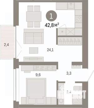 1-к квартира, вторичка, 43м2, 3/23 этаж