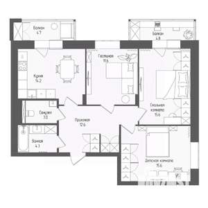 3-к квартира, вторичка, 80м2, 6/18 этаж