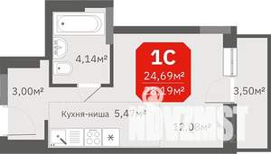 Студия квартира, строящийся дом, 28м2, 8/17 этаж