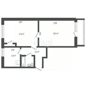 2-к квартира, вторичка, 52м2, 3/5 этаж