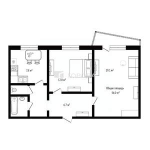 2-к квартира, вторичка, 53м2, 10/10 этаж