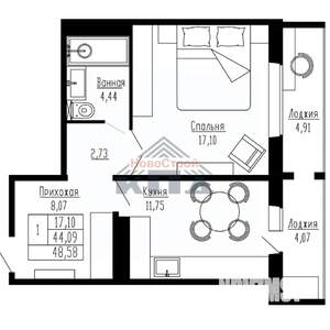 1-к квартира, вторичка, 49м2, 2/16 этаж