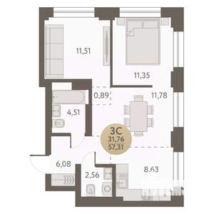 3-к квартира, вторичка, 57м2, 18/31 этаж