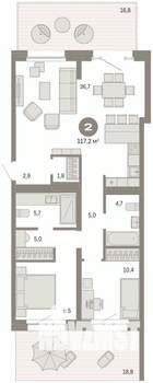 2-к квартира, сданный дом, 117м2, 2/7 этаж