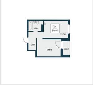 1-к квартира, вторичка, 39м2, 2/25 этаж