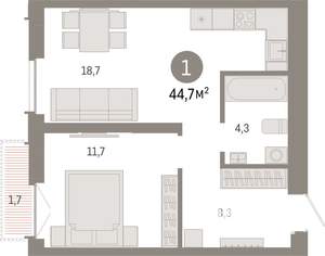 1-к квартира, вторичка, 45м2, 5/23 этаж