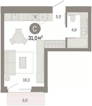 Студия квартира, вторичка, 31м2, 4/9 этаж