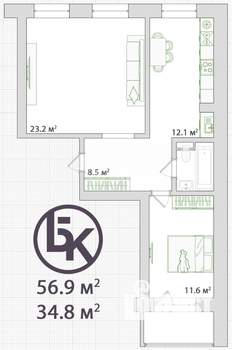 2-к квартира, вторичка, 60м2, 4/5 этаж