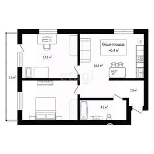 2-к квартира, вторичка, 45м2, 15/16 этаж